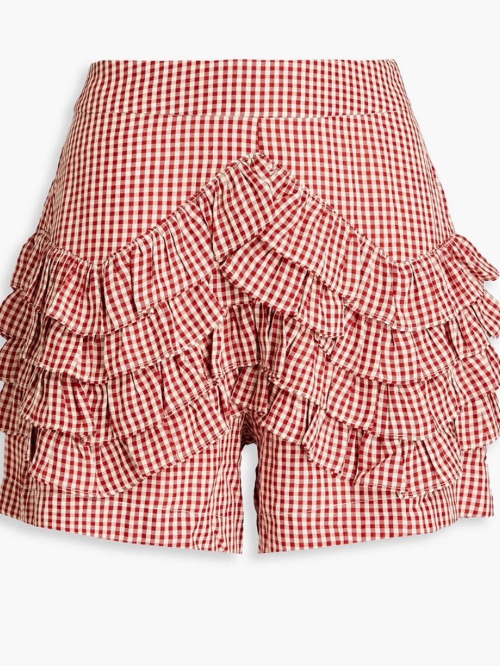 SHRIMPS aurora Ruffled Gingham High-Waist Shorts